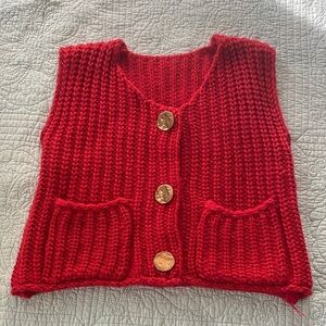 Red Knit Women's Sweater Vest